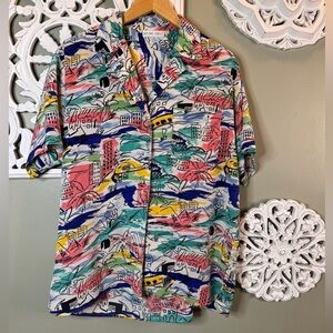 Vintage Stuart Lang Beach Button Down SOFT Flaw Hawaiian Style 12 Miami